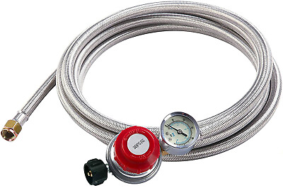 #ad High Pressure 0 30 PSI Adjustable Propane Regulator with 12FT SS Braided Hose $32.88