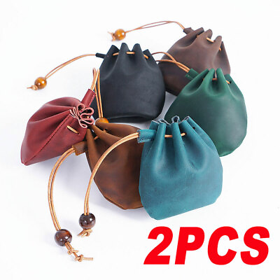 #ad 2X Coin Bag Ear Buds Studs Dice Pouch Medieval Travel Drawstring Cosplay Tobacco $17.99