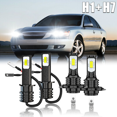 #ad 4x For Hyundai Sonata 2000 2008 H7 amp; H1 LED Headlight Combo 6000K White Bulbs $27.99