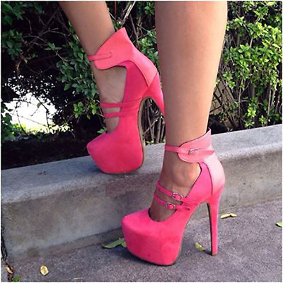 #ad Womens Platform High Heel Pumps Slim Sexy Stiletto Sandals Ankle Strap Shoes $52.46