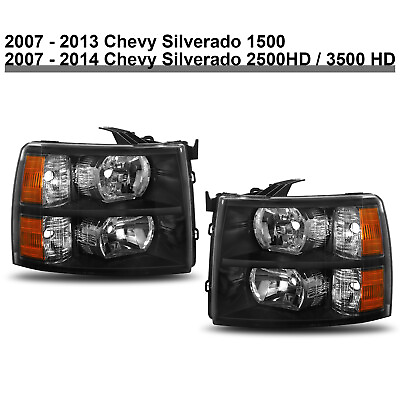 #ad For 07 13 Chevy Silverado 1500 2500 3500 HD Headlights Headlamp Assembly Black $80.99