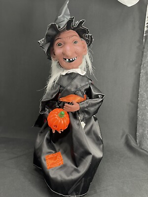#ad Vintage Halloween Animated Light Up Witch Pumpkin Halloween Decor Life Like 1990 $39.99