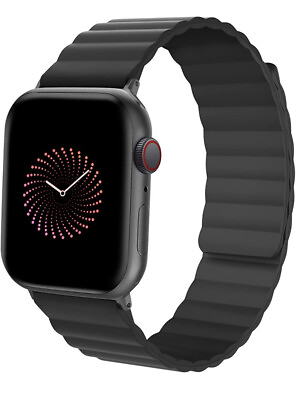 #ad Black Silicone Sports Magnetic Watch Band 42 44 45mm for Apple Watch Unisex $3.50