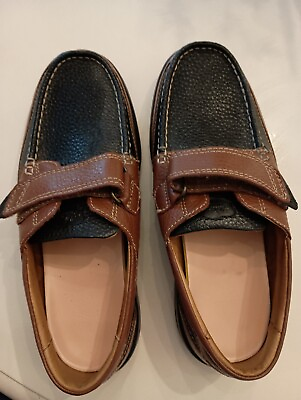 #ad Dr Comfort Mens Sz 9.5W Brown Black Leather Loafers Diabetic Boat Shoes $28.95