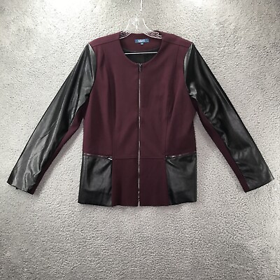 #ad Clinton Kelly Jacket Women#x27;s Size L Black Maroon Color Block Zipper Modern $16.96