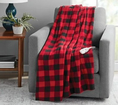 #ad Mainstays Electric Heated Throw Blanket in LinenRed Black 50quot; x 60quot; Dimensions $45.99