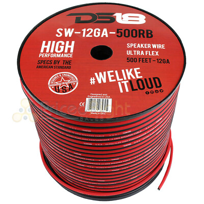 #ad 500 Ft 12 Gauge AWG Speaker Wire Car Audio 500#x27; Black Red Zip Wire DS18 Spool $149.95