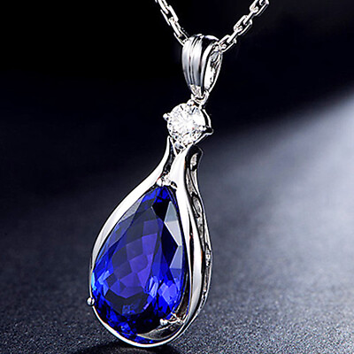 #ad #ad 925 Sterling Silver Tanzanite Gemstone And CZ Sapphre Pendant Necklace D355 $26.95