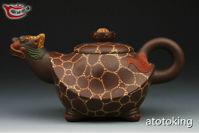 #ad China antique Purple sand boutique Colorful turtle dragon small purple clay pot $481.60