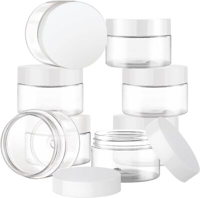 #ad 8 Pcs 1 OZ Plastic Jars with White Lids Elumeiro Clear Cosmetic 1 oz $15.55
