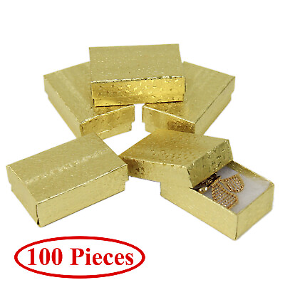 #ad Cotton Filled Gift Box Fancy Gold Foil Jewelry Boxes Cardboard Display 100 Pcs $55.69