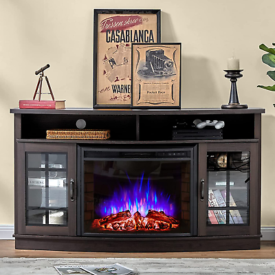 #ad Curved Fireplace TV Stand with 26#x27;#x27; Electric Fireplace Media Entertainment Cent $609.35