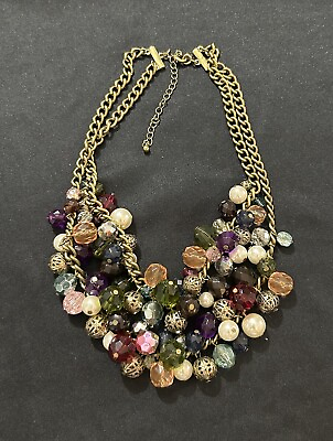#ad Vtg Avon SHA Necklace Beaded Colorful Double Strand Cluster Bronze Tone Festive $14.99