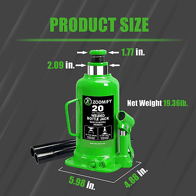 #ad ZOOMIFY Bottle Jack 20 Ton 44000 LBs Hydraulic Car Jack Green $46.85