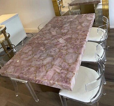 #ad Marble Breakfast Table Top Rose Quartz with Golden Foil Epoxy Art Coffee Table $280.50
