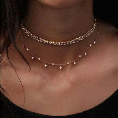 #ad Fashion Multilayer Choker Necklace Crystal Star Chain Gold Women Summer Jewelry C $2.49