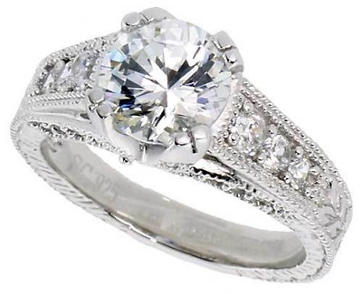 #ad Silver 2ct VS1 D Vintage Style Round Simulated Diamond Solitaire Engagement Ring $85.99