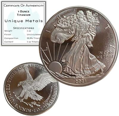 #ad 1 Troy Ounce .999 Fine Pure Titanium Walking Liberty Eagle Rounds Coins w COA $12.71