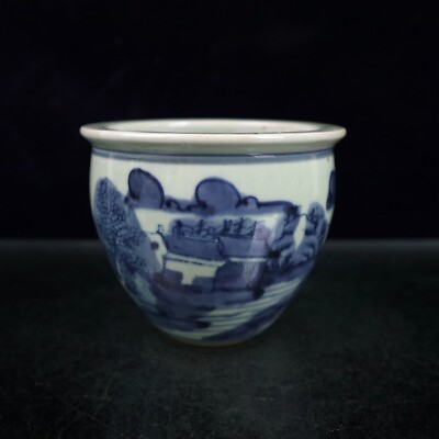 #ad 4quot; Chinese Blue and white Porcelain Red Glaze Mountain Water Scenery Small Pot $26.00