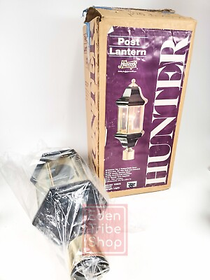 #ad 1990 Hunter Post Lantern 10803 Black Single Light Ceramic Top Bottom Solid Brass $399.98