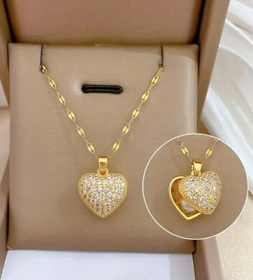#ad Gold Plated Heart Imitation Pearl Pendant Necklace Jewelry Women Wedding Fashion $18.98