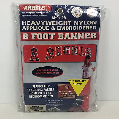 #ad Los Angeles Angels 2 Sided Applique Embroidered Flag Banner 8 Foot Red MLB New $21.75