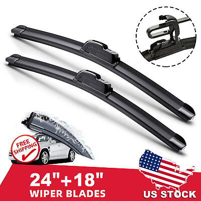 #ad 24quot;amp;18quot; Windshield Wiper Blades Premium OEM Hybrid silicone J Hook High Quality $7.98