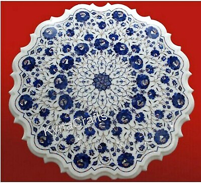 #ad Lapis Lazuli Stone Inlay Work Entryway Table Round Shape Marble Coffee Table Top $821.70