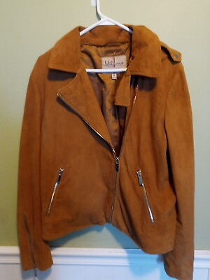 #ad Wisons Vintage Ladies leather jacket soft tan with zippers on arms and poc $14.99