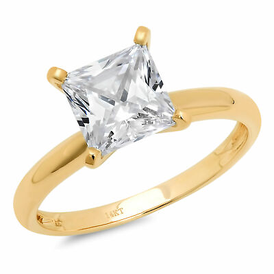 #ad 1 ct Princess Cut Lab Created Diamond Stone 14K Yellow Gold Solitaire Ring $3008.99
