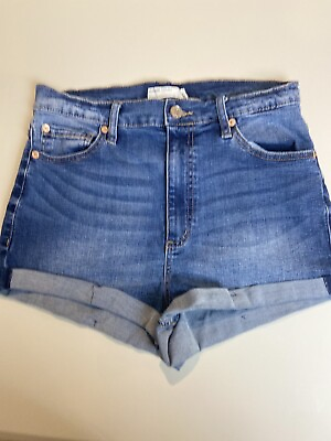 #ad Garage ultra high rise dark blue denim jean shorts cuffed women#x27;s size 9 $12.97
