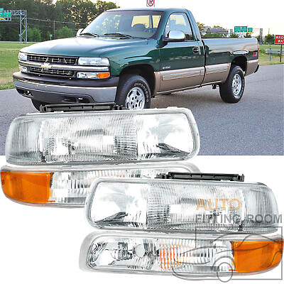 #ad For 99 02 Chevy Silverado Clear Housing Amber Corner Headlights Bumper Head Lamp $60.98