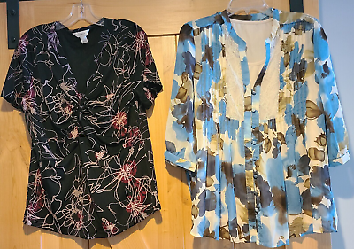 #ad 2 Christopher amp; Banks Shirts Sz 1x amp; X Tunic Tank Lined Button amp; Stretch Floral $17.99