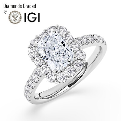 #ad IGI2.00 CT Solitaire Lab Grown Radiant Diamond Engagement Ring950 Platinum $2436.00