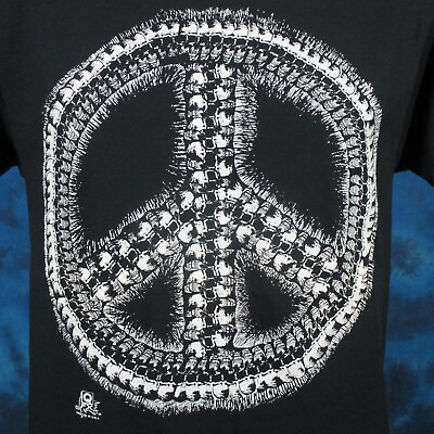 #ad vintage 80s SKULL PEACE SIGN T Shirt M L single stitch skeleton hippie biker $25.49