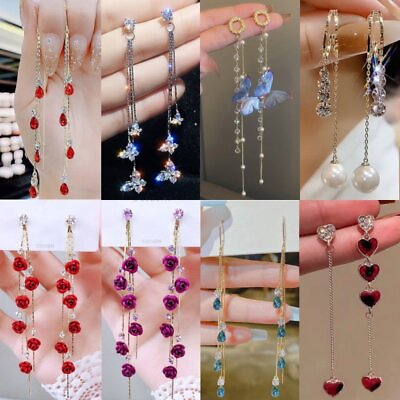 #ad Fashion Zircon Crystal Tassel Earrings Stud Drop Dangle Women Wedding Jewelry $1.78