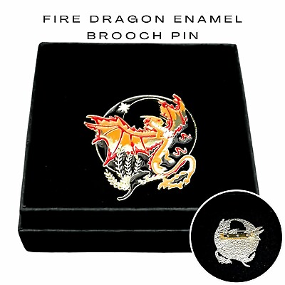 #ad Flying Fiery Dragon Enamel Brooch Lapel Pin Jewelry Pouch Box $18.00