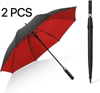 #ad 2PCS X 47 Inch Fibre Golf Umbrella Outdoor Business Activity Black And Red $19.99