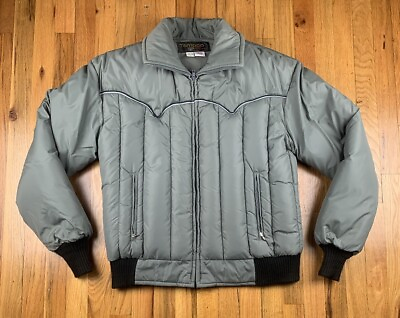 #ad Vintage Tempco Mens Jacket Large Goose Down Insulated Puffer Full Zip Gray $86.25