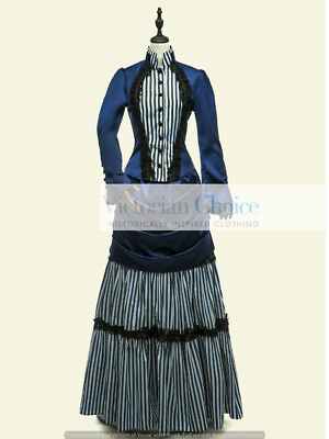 #ad Victorian Edwardian Striped Mary Poppins Bustle Dress Downton Abbey Theater 139 $215.00