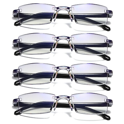 #ad 4 PK Mens Rectangular Rimless Blue Light Blocking Reading Glasses Unisex Readers $10.59