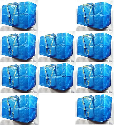 #ad IKEA 10 X LARGE BLUE BAGS Shopping Bag Laundry Storage Travel Tote FRAKTA $23.95
