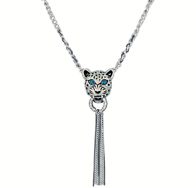 #ad Betsey Johnson Crystal Snow Leopard Large Door Knocker Necklace 19quot; WHITEOUT $219.30