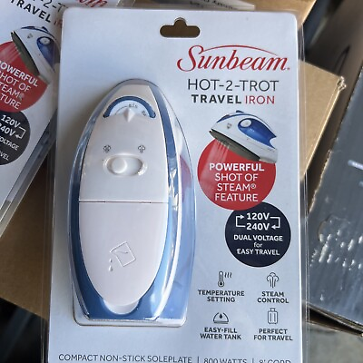 #ad #ad Sunbeam Hot 2 Trot Travel Non Stick Soleplate Compact Steam Iron 800 Watts NEW $19.99