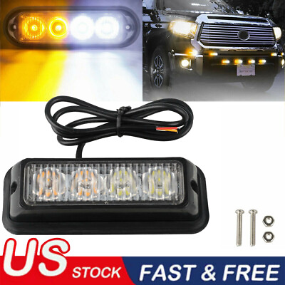 #ad 4 LED Truck Car Emergency Beacon Warning Hazard Flash Strobe Light Amber White $11.99
