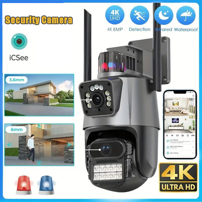#ad 8MP 4K Wifi Security Camera Dual Lens 1 8X Zoom Outdoor PTZ IP Night Vision Cam $39.98