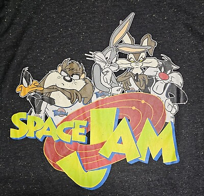 #ad Vintage T shirt 90s Space Jam Looney Tunes size XL black with space star design $23.95