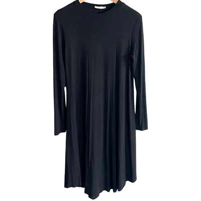 #ad Black Swing Trapeze Dress Long Sleeve Black Dress Super Soft Modest Basic Size M $16.00