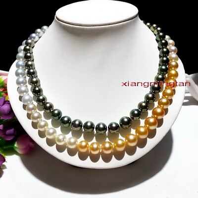 #ad long AAAAA 36quot;10 12mm South sea BLACK GOLDEN WHITE Multicolor pearl NECKLACE 14K $990.00