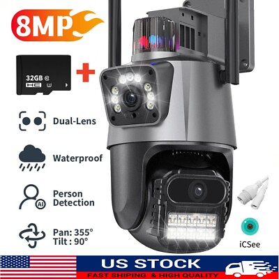 #ad 1080P Wifi Security Camera Dual Lens 1 8X Zoom Outdoor PTZ IP Night Vision Cam $54.99